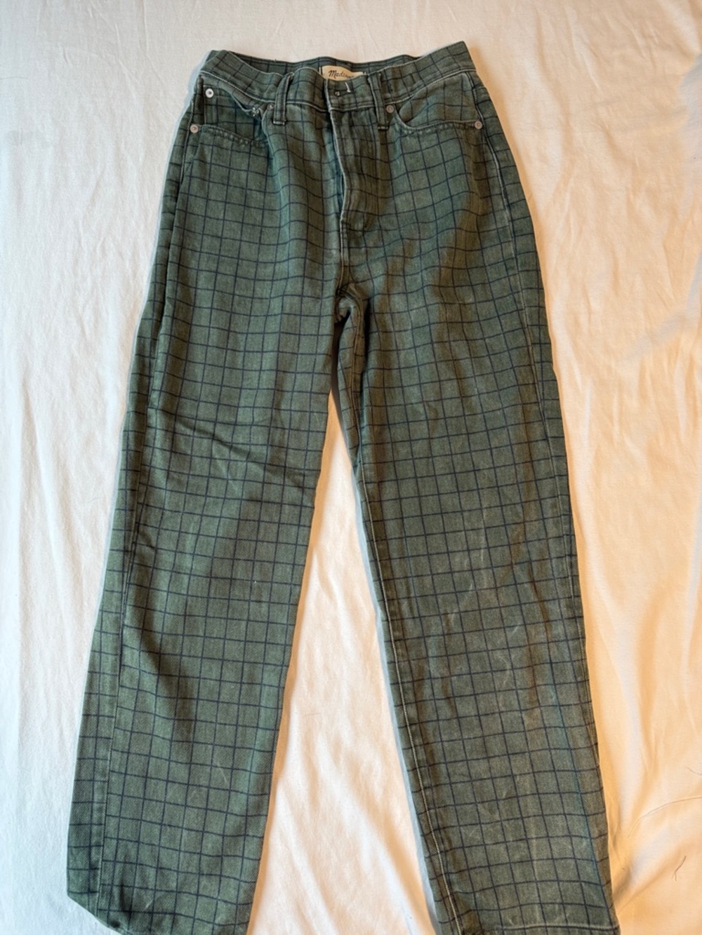 Madewell Green Plaid Jeans Waistband Detail